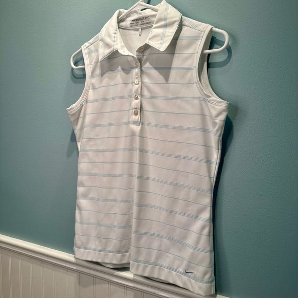 Nike Golf Size Small 4 6 Fit Dry Dri sleeveless Polo Tank Tennis White Blue - Picture 5 of 16